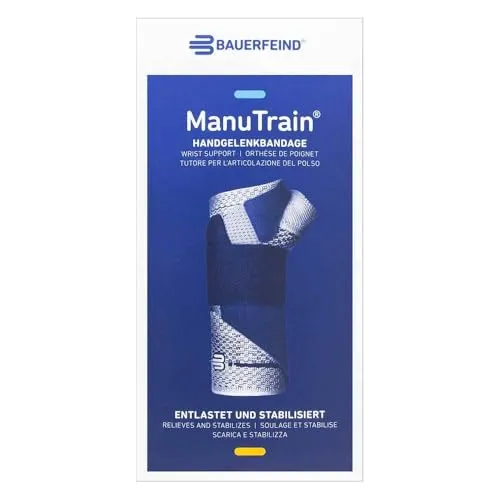 Manutrain Handgelenkbandage Größe 3 links schwarz - Handgelenkbandage mit stabilisierendem Innenhandstab und Massageeffekt durch viskoelastische Pelotten, ideal zur Schmerzlinderung und Unterstützung der Heilung nach Verletzungen.