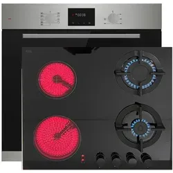 Böhme Einbaubackofen HB60F78PPX mit versenkbare Knebel, Edelstahl Glas mit Heißluft mit Hybrid Kombi GAE60HY Glas Gas Elektro 60cm Kochfeld Erdga... - Silber