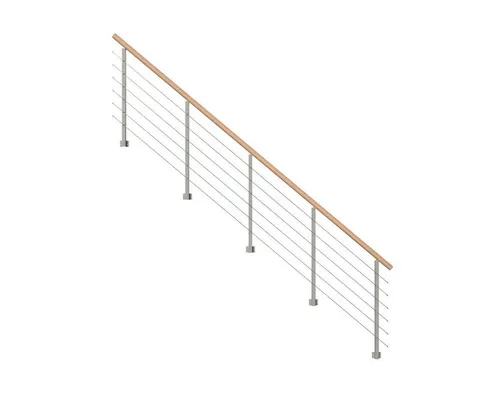 Starwood Treppengeländer Modell Kos - Metallgeländer für 15 Stufen - Robustes Treppengeländer Modell Kos für Stahltreppen, individuell montierbar, mit stilvollem Rundhandlauf aus Buche oder Eiche. Ideal für Sicherheit und Design in Ihrem Zuhause.