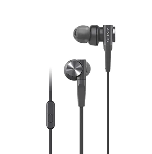 Sony MDR-XB55AP In-Ear-Kopfhörer - Kopfhörer mit 12-mm-Neodym-Treibereinheit für kraftvollen Sound und Powered Bass Duct++ für tiefste Bässe. Inklusive Mikrofon, Tragetasche und 4 Größen von Ohrstöpseln.