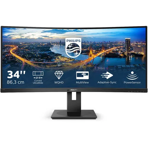 Philips 345B1C - 34 Zoll WQHD Curved Monitor, höhenverstellbar mit Ultra Wide Color-Technologie und Adaptive-Sync für brillante Farbgebung