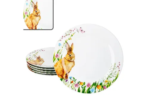 MamboCat Speiseteller 6x Osterfreude Ø27cm - Porzellanplatte für 6 Personen - Eleganter Speiseteller aus hochwertigem Porzellan, ideal für festliche Anlässe und Ostertafel.