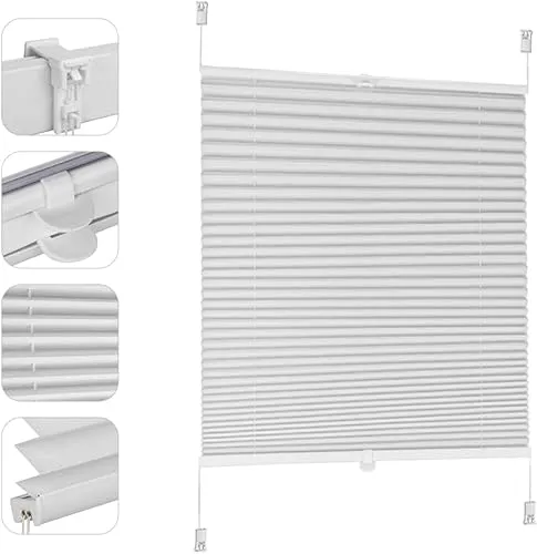 Sekey Plissee ohne Bohren Verdunkelung, Fenster Plissee Klemmfix Jalousie 50 cm breit, Verspannt Blickdicht Sonnenschutz Fensterollo, 50x100cm, Weiß