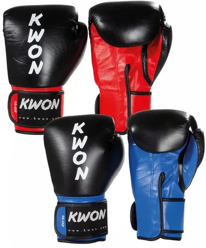KWON Boxhandschuhe Profi KO Champ Leder Box-Handschuhe Boxen Kickboxen Thaiboxen (Vollkontakt, Paar), Ergo Form, Profi Ausführung, Echtes Leder, WKU anerkannt