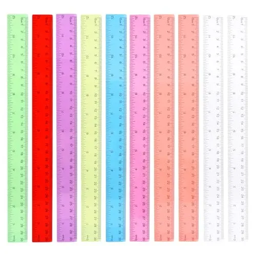 Stück Lineal 30 cm, Bunt Lineal 30cm, Gerade Kunststoff-Lineale mit Metrischer Zoll-Skala, Geprägte Zentimeter-Abschlusslineale, Lineale für das Homeoffice und die Grundschule 10