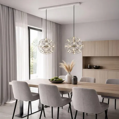 s.luce Pendelleuchte Atom LED 2-5-flammig, 120cm, Chrom - Moderne Pendelleuchte für Esstische, 2-5-flammig, warmweißes Licht für eine einladende Atmosphäre. Flexibel einsetzbar und stilvolles Design aus hochwertigem Metall.