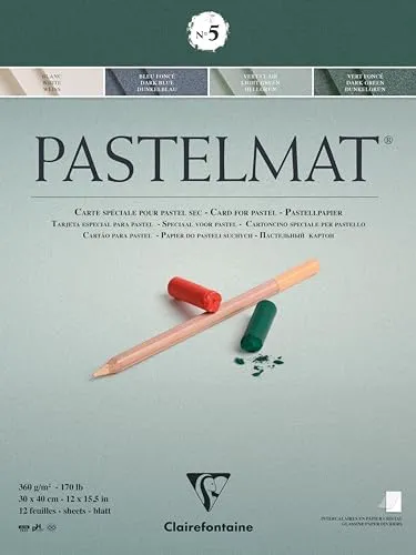 Clairefontaine 96115C Zeichenblock Pastelmat - Schreibutensilien, 12 Blätter in 4 Farben, ideal für Pastell und Kreide mit spezieller Papieroberfläche für präzise Details und hohe Langlebigkeit.