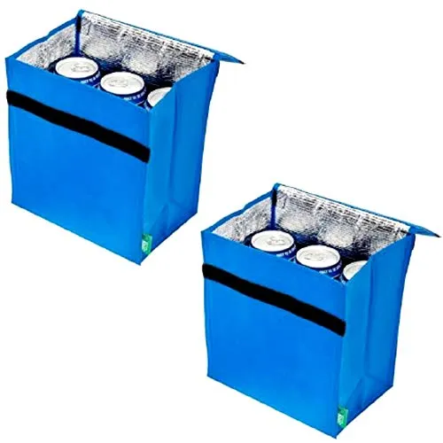HAC24 2er Set Mini Kühltasche Isoliert Blau Für 6 Dosen Thermotasche Klettverschluss Campingtasche Isoliertasche Kühlkorb Camping Picknicktasche