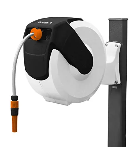 Home It® Schlauchbox 35m | Schlauchaufroller Schlauchbox mit 180° Drehung | PVC Gartenschlauch, Automatikaufwicklung, Wandmontage | 8 bar Druck, Inkl. Zubehör