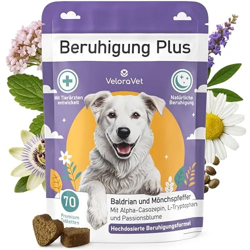 VeloraVet Beruhigung Plus für Hunde – Kautabletten mit Baldrian & Kamille