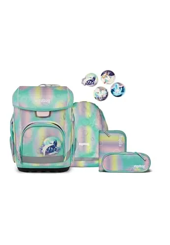 ergobag cubo light Schulranzen-Set 6-teilig - Leichter Schulranzen für Grundschüler mit ergonomischem Hugging-System und breiten Beckenflossen. Inkl. Sportbeutel und Federmäppchen, ideal für eine gesunde Körperhaltung und optimalen Tragekomfort.