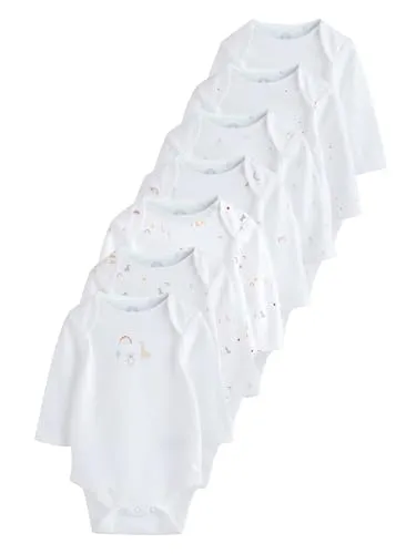 NEXT Baby Langärmelige Bodysuits aus 100% Baumwolle, 7er-Pack White Character 92-98