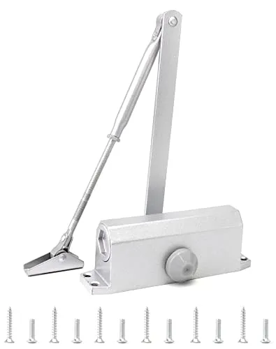 QWORK® Automatischer Türschließer, Türschließer Automatischer Hydraulik, mit Feststellfunktion, für Innentür & Außentür, 40-60kg,Silber