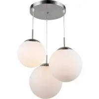 Moderne Globo 1581-3 Deckenlampe - Stilvolle Hängeleuchte mit 3 satinierten Glaskugeln in verschiedenen Größen, ideal für Wohn- und Esszimmer. Schafft ein blendfreies Licht und passt sich jedem Raumdesign an.
