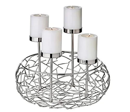 EDZARD Adventskranz Milano Up, Edelstahl glänzend vernickelt, Durchmesser 30 cm - Nussknacker: Edler Adventskerzenhalter Milano von EDZARD, sorgt für festliche Stimmung und ist vielseitig kombinierbar, ideal für stimmungsvolle Dekoration.