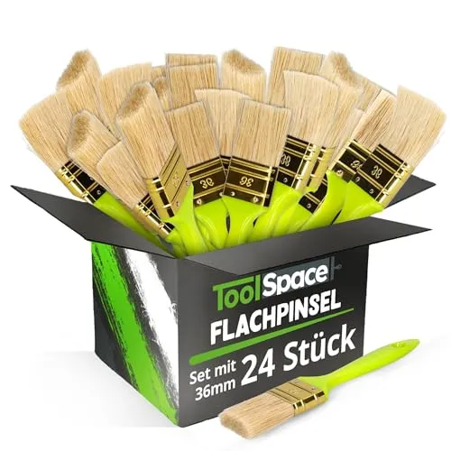 ToolSpace 24er Set Flachpinsel - 36 mm - Flachpinsel - Ergonomischer Kunststoffstiel - Naturborsten mit Synthetikhaarmischung - Dichte Beborstung - Für alle Arten von Farben