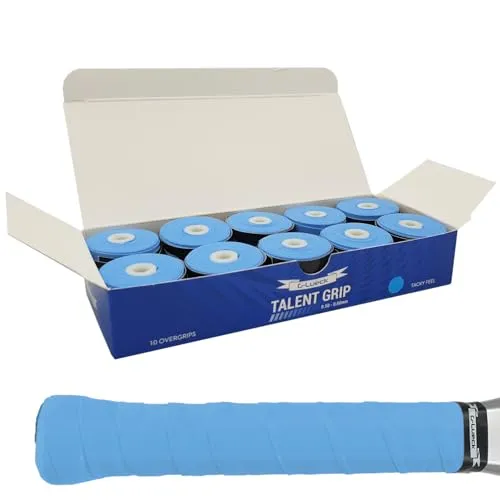 G-Lueck 10er Set Tennis Griffband (sehr griffig) | 0,50-0,60mm Stärke | Overgrip für Squash Badminton Schläger & Kicker inkl. selbstklebendes Abschlußband | Anti-Rutsch (Blau)