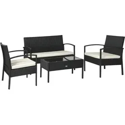 Outsunny Polyrattan Sitzgruppe für 4 Personen, Lounge Sofa Gartenset mit Kissen in Schwarz, wetterfest & modern Aosom.de