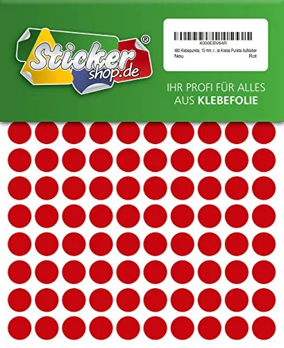 Klebepunkte, 15 mm, rot, aus PVC Folie, wetterfest, Markierungspunkte Kreise Punkte Aufkleber 480