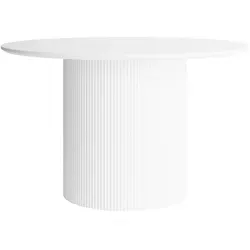 Runder Esstisch OVI – Eleganter Tisch mit geriffeltem Untergestell, weiß - Der runde Esstisch OVI vereint modernes Design und Funktionalität. Mit seinem einzigartigen geriffelten Untergestell wird er zum stilvollen Mittelpunkt für gesellige Runden und besondere Momente.
