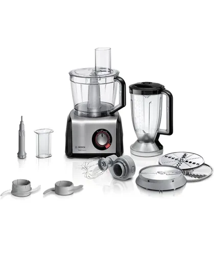 Bosch MC812M814 Foodprocessor MultiTalent 8 schwarz / Edelstahl - Küchenmaschine mit 3,9 l XXL Schüssel, ideal für große Mengen. Automatische Geschwindigkeitsanpassung und extra starker Motor für vielseitige Anwendungen.
