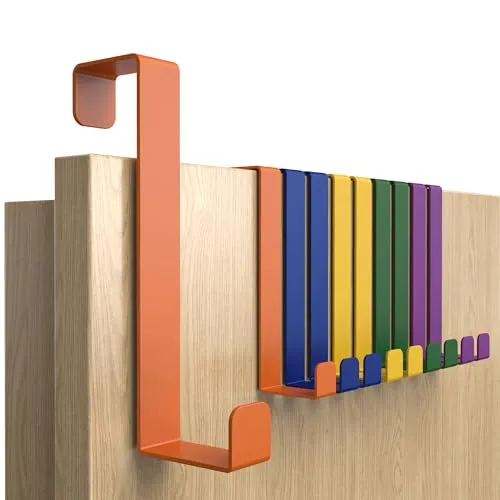Menz Türhaken zum Einhängen - 10 Stück Kleiderhaken für Tür, kompakte Haken zum Einhängen mit hoher Tragkraft, platzsparende Türgarderobe, flexible Türhakenleiste, bunt