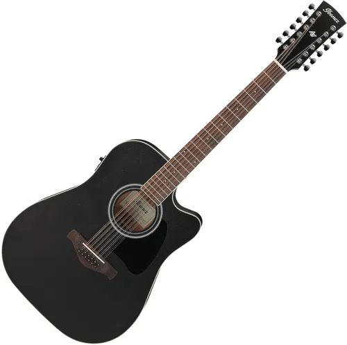 Ibanez AW8412CE-WK Weathered Black - Artwood Series Akustikgitarre mit massiver Okoume-Decke, bietet warmen Klang und elegantes Weathered Black Finish, ideal für kreative Musiker.