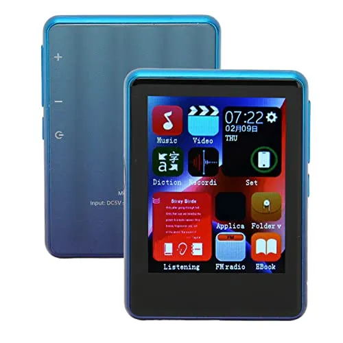2,4 Zoll MP3 Player mit Voll Touchscreen, Bluetooth 5.0 Musikplayer mit 4 GB Flash Speicher und TF Karte, Eingebauter 3,5 mm Klinkenstecker, UKW Radio, E Book Reader Funktion (Blau)