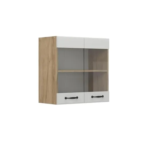 Vicco Glashängeschrank R-Line, Weiß Landhaus/Goldkraft Eiche, 60 cm
