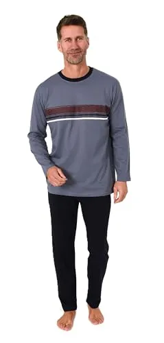 Normann Herren Schlafanzug Langarm Pyjama mit sportiven Frontprint - Übergrößen verfügbar, Farbe: blau, Größe: 56 - SPORTLICH ELEGANT: Langarm Herrenpyjama mit sportlichem Frontprint für stilvolle Homewear und Nachtwäsche. WEICHE JERSEYQUALITÄT: Optimale Passform für hohen Tragekomfort. Erhältlich bis Größe 68/70.