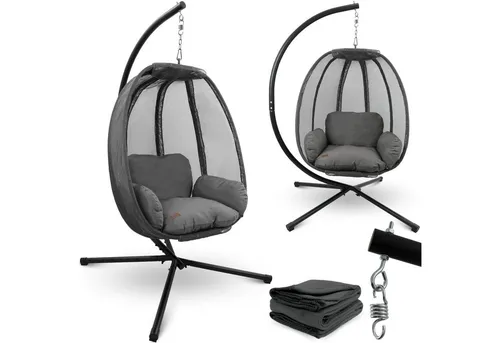deluxe4home Hängesessel mit Gestell – Komfortable Terrassenschaukel in Anthrazit - Hängesessel für gemütliche Stunden im Freien, inkl. Kissen und Kuscheldecke für besonderen Komfort. Perfekt für Terrasse oder Garten.