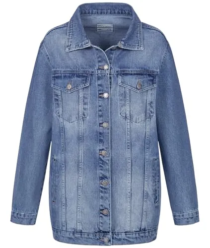 Rock Creek Damen Jeans Jacke - Boyfriend Denim Blouson in Urban Stonewash Blau XL - Funktionsjacke mit lässigem Boyfriend-Schnitt, zwei praktischen Brusttaschen und ultraweichem Baumwollmaterial für höchsten Tragekomfort. Ideal für jeden Anlass!