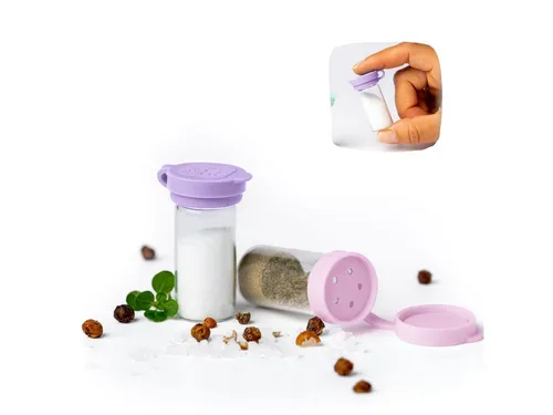 LEKKABOX Salzstreuer Mini 5ml Salzstreuer To Go, 2er Set - Salty kleine aus Glas mit Deckel, Aus Glas und extra klein, nur 4,4 cm – auch ideal für Zucker & Zimt!