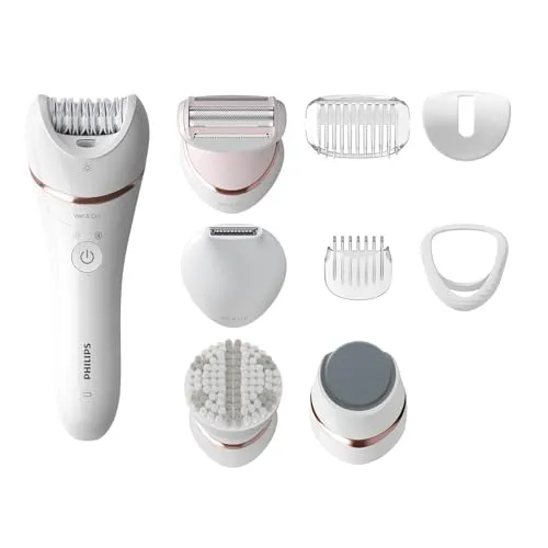 Philips Series 8000 BRE740/10 Epilierer - Epilierer mit integriertem Peeling und Beleuchtung für gründliche Haarentfernung. Ideal für empfindliche Stellen und pflegt zusätzlich die Füße.