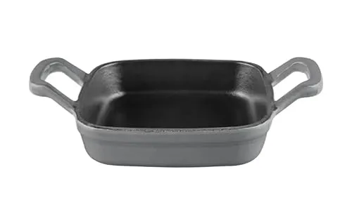 Sallys Gusseisen-Servierpfanne eckig 12X12 cm: Für Erstklassige Wärmeleitung und Langanhaltende Wärmespeicherung, Ofenfest, alle Herdarten (Smokey Grey)