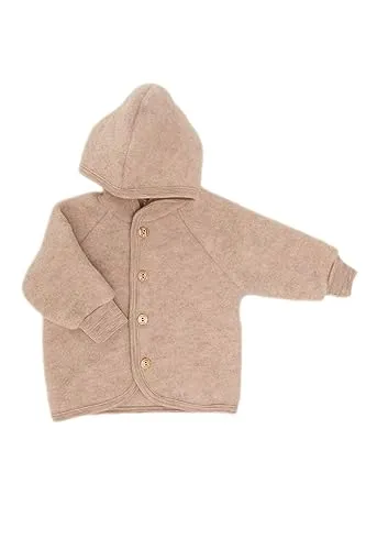 Engel Baby Jacke mit Kapuze Wollfleece (Sand Melange, 62-68) - Jacken & Mäntel für Baby-Jungen, leichte und warme Schurwoll-Fleecejacke mit Holzknöpfen und Kapuze für optimalen Tragekomfort.
