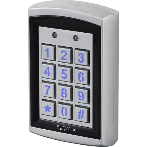 Sygonix SY-6428612 Code-Tastatur mit RFID - Sicherheitstechnik mit wetterfestem Gehäuse nach IP66, ideal für Außenanwendungen. Beleuchtete Tastatur ermöglicht sichere Eingabe bei Dunkelheit.