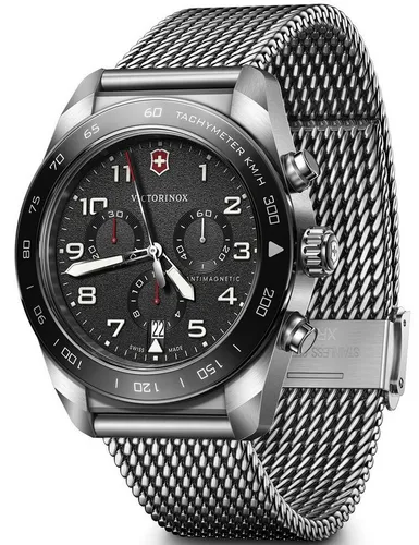 Victorinox 242048 Herrenuhr Swiss Army Chrono 42mm - Silber Schwarz - Chronograph mit 10 ATM Wasserdichtigkeit, antimagnetisch und Swiss Made Uhrwerk - ideal für den modernen Herren