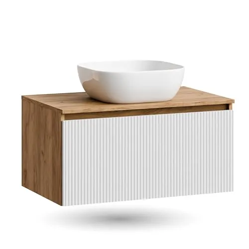 Planetmöbel Waschtisch-Set ARISA 80 cm mit Waschbecken 42 cm - Modernes Waschtisch-Set mit Soft-Close Schublade für stilvollen Stauraum im Bad. Das hochwertige Keramikwaschbecken und die pflegeleichte Oberfläche sorgen für langlebige Qualität und elegantes Design.