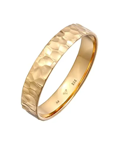 Kuzzoi Herrenring (4 mm) Handgefertigt - Eleganter Bandring für Männer aus 925 Sterling Silber, vergoldet mit gehämmertem Finish – das perfekte Accessoire für Hochzeit, Verlobung oder Freundschaft.
