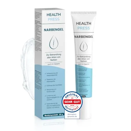 Health Press Narbensalbe, 20 g Narbengel | Narbencreme reduziert Sichtbarkeit von Narben, Narbenpflege für jede Narbenart, Scar Gel verringert Gewebespannung & Juckreiz