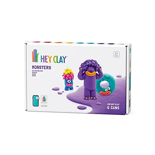 Hey Clay Monsters 2 Modellierpaste Medium Set Monster 2 Modelliermasse für Kinder im Pack mit 3 Motiven mit 6 Farben Medium 3 Monster und 6 Farben Mit interaktiver App Ungiftig