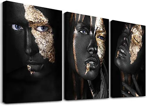 Visario Leinwandbild 120x80 cm 4417 Frau mit Blattgold Modern Kunstdruck auf Leinwand fertig gerahmt Holzrahmen Wandbild Wohnzimmer Schlafzimmer Büro elegante Wanddekoration Geschenkidee Goldakzente