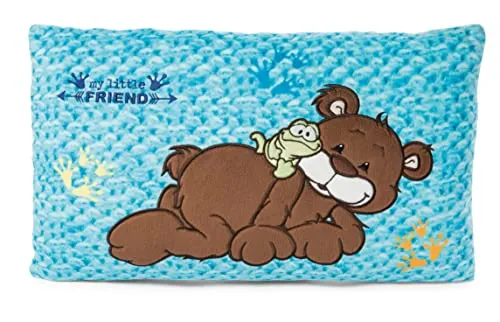 Nici Kopfkissen 47615 - Bär und Frosch, 43 x 25cm - Kopfkissen aus weichem Plüsch, ideal für Kinderzimmer und zum Kuscheln, sorgt für gemütliche Träume.
