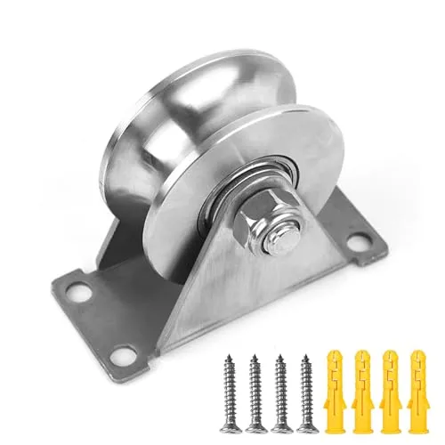 Stück Umlenkrollen aus Edelstahl, Umlenkrollen Stahlseile für Seile, Schwerlastrollen Heberolle U-Nut-Rollenrad mit 4 Spreizschrauben für Wäscheleine, Rolltore, Fitness 1