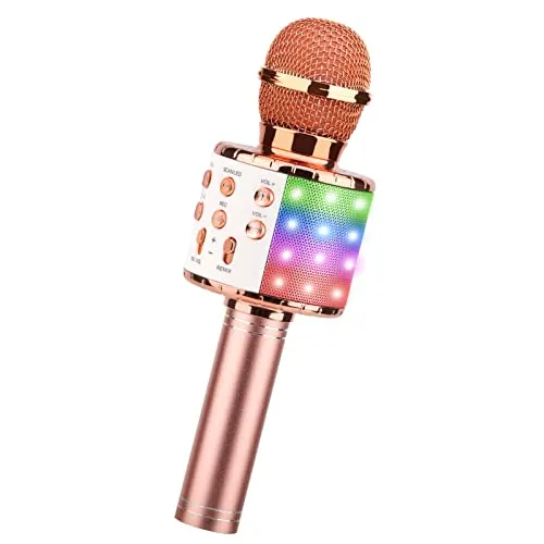 ShinePick Karaoke-Mikrofon, kabellos, Karaoke-Mikrofon, Bluetooth, tragbar, mit LED, Disco Licht für Kinder/Erwachsene, Singen, kompatibel mit Android/iOS/PC/Smartphone (Roségold)