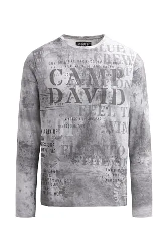Camp David Herren Longsleeve mit All Over Print Storm Grey, S