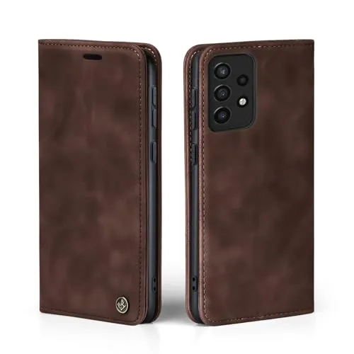 LBH Handyhülle für Samsung Galaxy A72 in Dunkelbraun mit Karten- und Geldfach Smartphone Hülle mit Standfunktion Flip Case Schutzhülle Magnetverschluss Vintage