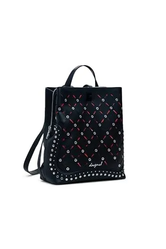 Desigual Yankee Metal Patch Sumy Mini Backpack Rucksack - Stylischer Mini-Rucksack in Schwarz mit verstellbaren Trägern und einzigartigem Logo-Charm, ideal für Damen und perfekt für den Alltag.