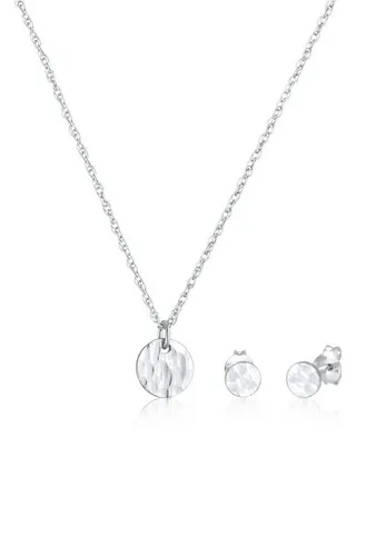 Elli Schmuckset Rund Gehämmert Halskette Stecker Kreis 925 Silber - Schmuck-Sets mit stilvoller Coin Halskette und passenden Ohrsteckern, ideal für jeden Anlass und verleiht deinem Look eine moderne Note.